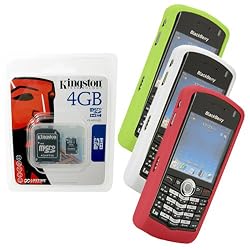 Green, White, Red Skin Cover Case and Kingston 4GB microSDHC Class 4 Memory Card with SD Adapter for Blackberry Pearl 8100 8100c