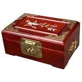 Handmade Lacquer & Mother Of Pearl Jewelry Box With Mirror - Bird & Tree Peony Design