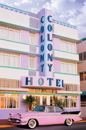 Miami - South Beach - Poster (Art Deco District / Pink 1958 Studebaker) (Size: 24