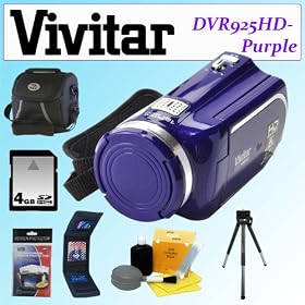 Vivitar DVR960 8.1MP HD Video Camcorder Purple + 4 Gigabyte Memory Card + Zeikos Classic Camera Bag + Accessory Kit