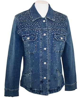 Christine Alexander White Swarovski Crystal, Dual Top Pockets, Denim Jacket - Crystal Shower