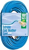 Woods 2436 16/3 Outdoor Cold-Flexible SJTW Extension Cord, Blue with Lighted End, 100-Foot