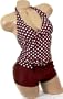 Cute Brown White Polka Dot Halter Tankini Boy Shorts M Medium