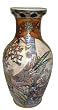 Hand painted oriental porcelain vase, 'fa ping', copper and earth tones with teal and purples