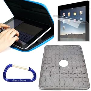 Gizmo Dorks Bundle: Hard Shell EVA (Blue), Rubberized TPU Case (Smoke), Screen Protector, and Carabiner Key Chain for the Apple iPad