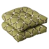 Pillow Perfect Outdoor Green/Brown Geometric Wicker Seat Cushions, 2-Pack