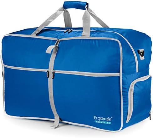 ErgaLogik TraveLite Large 80L Foldable Travel Duffel Bag For Men & Women - Water Resistant - Foldable Travel Duffel Bag For Travel, Gym, Sports & Luggage (Large - 80L - Light Blue)
