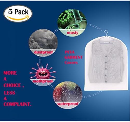 Set of 5 Premium Transparent Dress Bag,Clothes Bag,Suit Bag,Garment Bag,Clothes Storage .(Various Sizes Available) 2016 New Arrival - White (23.6"x54")