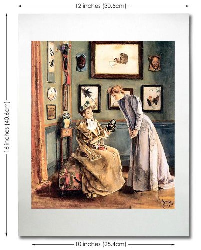 Lady with a Japanese Doll - Stevens 16 Fine Art Print on Canvas