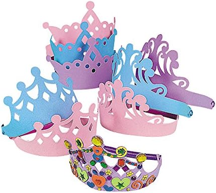 Make Your Own Princess Party Tiara for 12 Children, 12 Foam Tiaras, 264 Disney Frozen Stickers, 135 Adhesive Rhinestones, 111 Halographic Snowflake, Flower Stickers, and Party Tip Card (Bundle of 5)