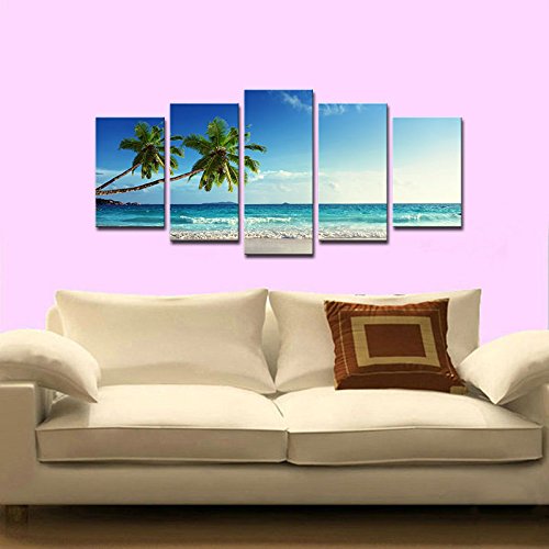Wieco Art Large Size Sea Beach Theme Modern Giclee Canvas Beachfront