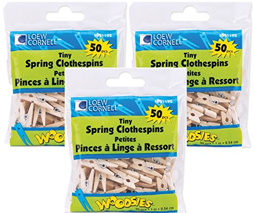 Loew-Cornell Woodsies Tiny Spring Clothespins, 1-Inch, Natural, 50-Pack (3 Pack)