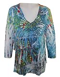 Boho Chic Clothing - Colored Dots, Burn Out Print, Cotton, Viscose & Spandex Blend with Decorative Horizontal Pleat Ruffles, Womens Fashion Top