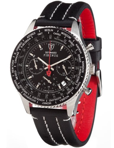 DeTomaso SL1624C-BK - Reloj de caballero de cuarzo, correa de piel color negro (con cronómetro)