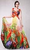 #56382 Printed Satin Pleated Pageant Evening Gown