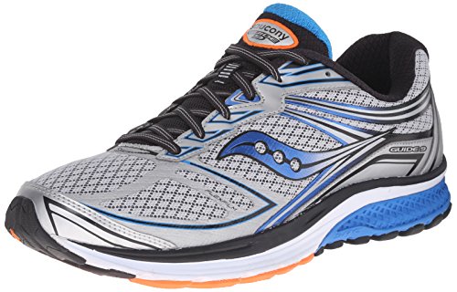 Saucony Men's Guide 9 Running Shoe, Grey/Blue/Orange, 10.5 M US