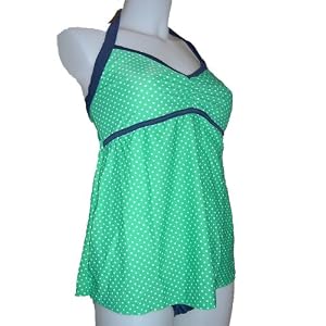 Womens Maternity Tankini Bikini Swimsuit, Green W/white Dots, Navy