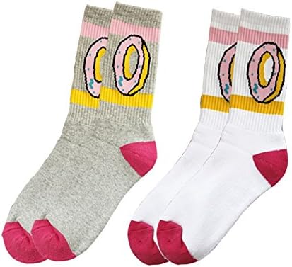 FSZZ Unisex Combed Donut crew socks Casual socks(gray/white) 2Pairs