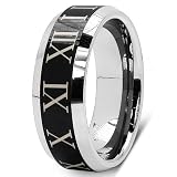 Tungsten Carbide 8MM Roman Number Dome Men's Fashion Band Ring