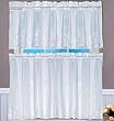 3pc Embroidered Stripe Line with Flower Kitchen/cafe Curtain Tier and Swag Set