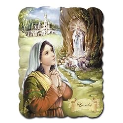 Wood Plaque - Saint Bernadette - Mounted on Wood with Scrolled Edges - 11.75"x16" - MADE IN ITALY