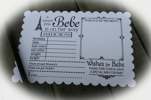 Paris Baby Shower | Set of 5 Cards | Paris Baby Shower Games : Baby Shower Predictions, Advice for the Mommy &amp; Daddy &amp; Wishes for Baby Cards- Available in 3 cardstock colors