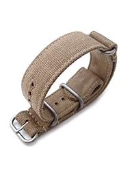 MiLTAT 22mm Canvas Zulu Tan Military Double Thickness Watch Strap, Lockstitch Round Hole Detail