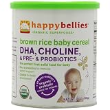 Happy Bellies Organic Baby Cereals with DHA Plus Pre and Probiotics, Brown Rice, 7-Ounce Canisters (Pack of 6) ~ HAPPYBABY