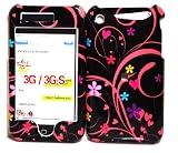 BLACK WITH PINK FLOWER HEART SNAP ON HARD SKIN SHELL PROTECTOR COVER CASE FOR APPLE IPHONE 3G 3GS + BELT CLIP