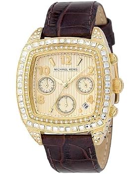Michael Kors #MK5106 Women's Leather Strap Diamond Accented Chronograph Watch