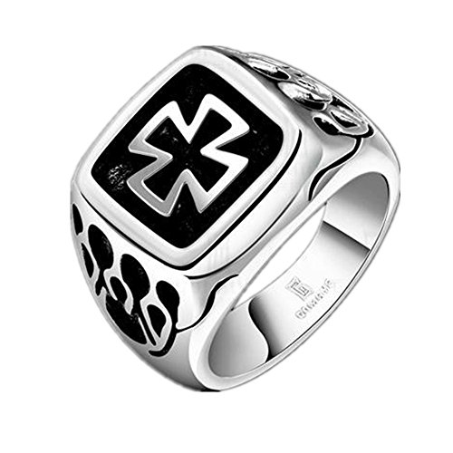 Men's Stainless Steel Ring Silver Black Vintage Knights Templar Black Cross Rings Biker