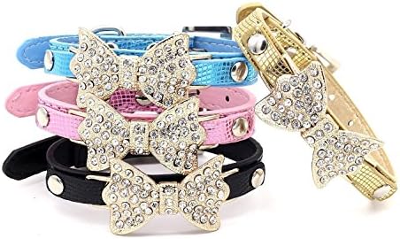 Sinopet Pet Cat Dog Bow Tie Collar Bling Rhinestone Necklace Jewelry for Small or Medium Dogs Cats Pets Female Puppies Chihuahua Yorkie Girl Costume Outfits, Light and Adjustble Buckle, Pink, S