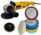 DeWalt DW849 Heavy Duty Variable Speed Polisher along with a TCPglobal Brand 6 Pad with Grip Backing Plate Kit