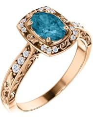 18K Rose Gold 7.00x5.00mm Oval Cut London Blue Topaz and Diamond Ring -- LIFETIME WARRANTY