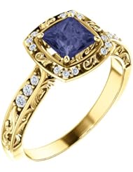 18K Yellow Gold 5.00x5.00mm Princess Cut Iolite and Diamond Ring -- LIFETIME WARRANTY