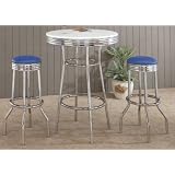 3PC Retro Nostalgic Soda Fountain Style Bar Table and 2 Blue Seat Stools by AtHomeMart