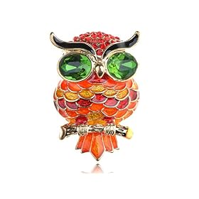Neon Orange Fireopal Hyacinth Crystal Rhinestone Chubby Big Eyed Owl Pin Brooch: Jewelry