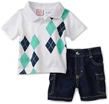 Babytogs Baby-Boys Newborn Knit Polo 2 Piece Set, White/Denim, 6/9