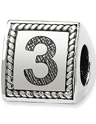 Reflection Beads Silver Number 3 Three Sided Number Block Bead