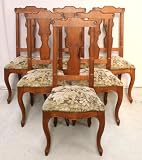 Vintage Set 6 French Country Carved Oak Dining Chairs