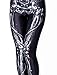 Ensasa Women's Fashion Digital Print Black Background Whtie Skeleton Leggings