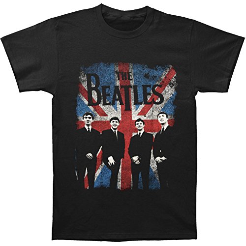 The Beatles Union Jack Distressed Adult Black T-Shirt