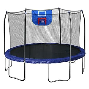 Skywalker Trampolines Jump N' Dunk Trampoline with Safety Enclosure and Basketball Hoop, Blue, 12-Feet