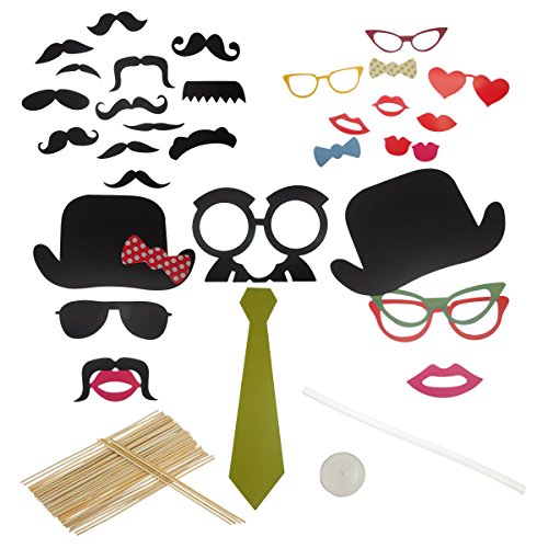 Housweety 1set Wedding Party Creative Funny Photo Booth Kit Mustache Stick Hat Set