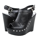 51w0rgd5znL. SL160  Bertie09 Platform Wedge Clog Sandal BLACK