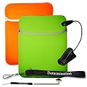 New Green / Orange Amazon Kindle DX Reversible Carrying Sleeve + Determination Hand Strap + E Reader Light (Black)