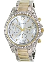 Geneva Platinum Womens 9073.TWOTONE.GOLD Two-Tone Metal Quartz Watch with Silver Dial