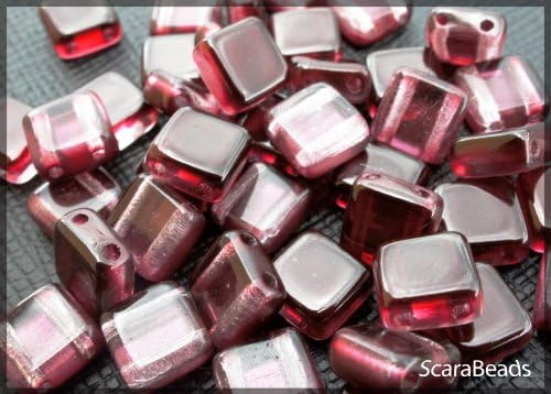 40pcs Czech Glass Two-Hole Tila Beads ESTRELA 6x6x3.2mm Dark Red Wine