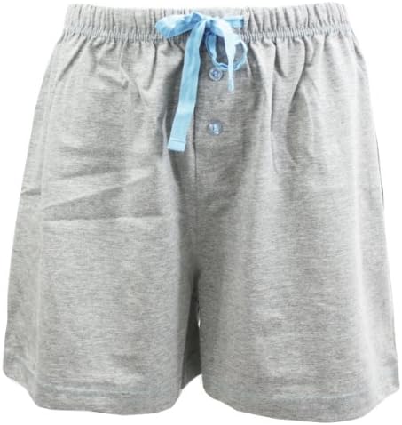 Leisureland Women's Cotton Knit Pajama Sleepwear Lounge Boxer Shorts Gray