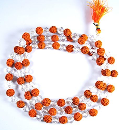 Vastu4Life Crystal Quartz Rudraksha 6-6.5mm Japa Mala, 108 Prayer or Meditation Beads